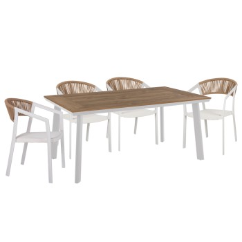 OUTDOOR DINING SET 5PCS TABER FK10838.01 ALUMINUM CHAIRS & TABLE--POLYWOOD--WHITE