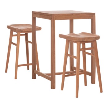 SET BAR TABLE WITH 2 BAR STOOLS BOLMAR FK10917 TEAK WOOD IN NATURAL COLOR