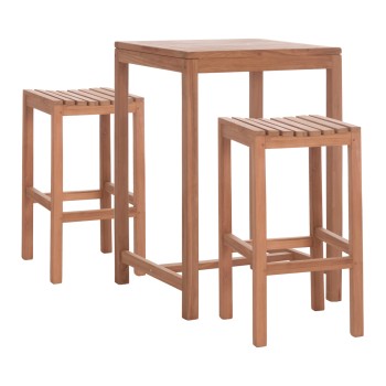SET BAR TABLE WITH 2 BAR STOOLS PRESSCOT FK10918 TEAK WOOD IN NATURAL COLOR