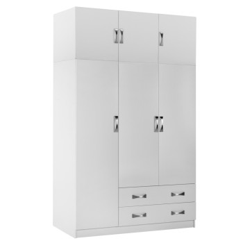 WARDROBE 3-LEAF WITH LOFT CARLY FK10891.05 MELAMINE IN WHITE 150x55x240Hcm