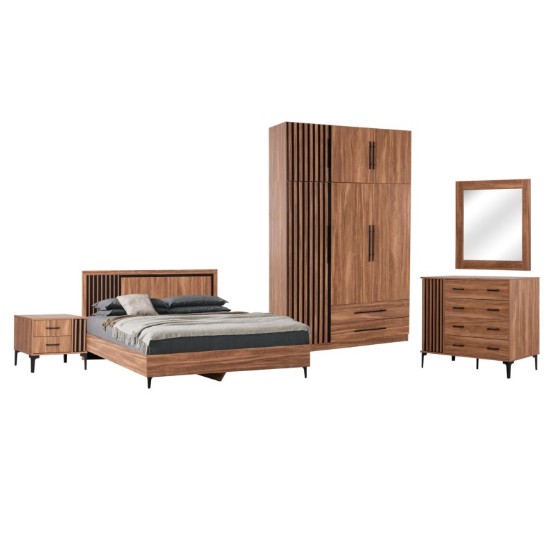 BEDROOM FURNITURE SET 6PCS HARRY FK10912.01 MELAMINE IN NATURAL WOOD & BLACK--FOR MATTRESS 160X200cm BEDROOM FURNITURE SET 6PCS HARRY FK10912.01 MELAMINE IN NATURAL WOOD & BLACK--FOR MATTRESS 160X200cm