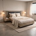 DOUBLE BED WITH MATTRESS HARRY FK10914.01 MELAMINE IN NATURAL WOOD COLOR & BLACK--FOR 160x200cm