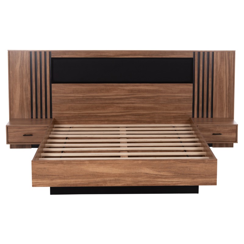 DOUBLE BED WITH MATTRESS HARRY FK10914.01 MELAMINE IN NATURAL WOOD COLOR & BLACK--FOR 160x200cm