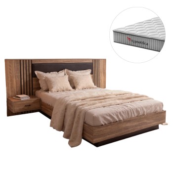 DOUBLE BED WITH MATTRESS HARRY FK10914.01 MELAMINE IN NATURAL WOOD COLOR & BLACK--FOR 160x200cm