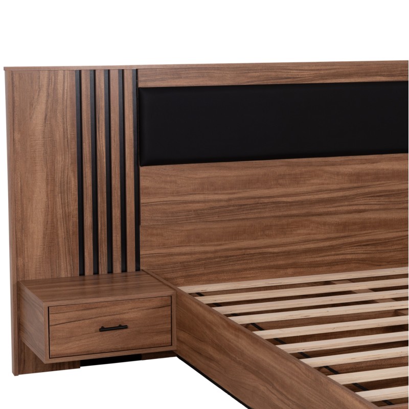 DOUBLE BED WITH MATTRESS HARRY FK10914.01 MELAMINE IN NATURAL WOOD COLOR & BLACK--FOR 160x200cm