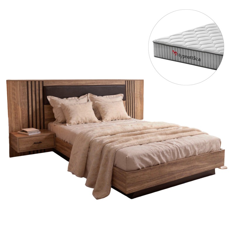 DOUBLE BED WITH MATTRESS HARRY FK10914.01 MELAMINE IN NATURAL WOOD COLOR & BLACK--FOR 160x200cm