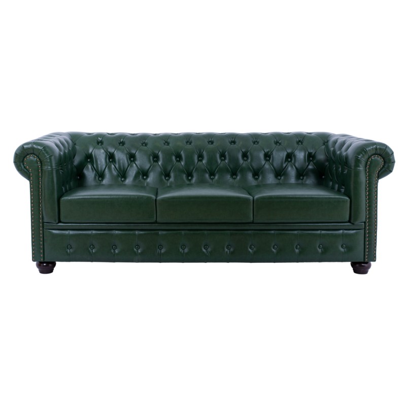 LIVING ROOM SET 3PCS MOBAR FK10912.08 PU LEATHER T.CHESTERFIELD--CYPRESS GREEN