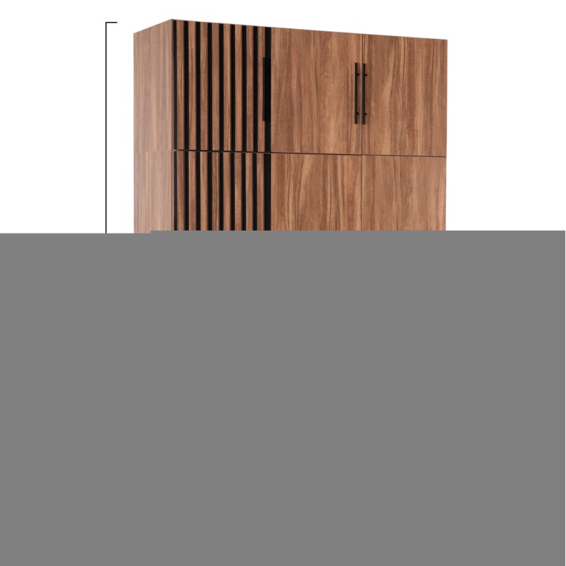 WARDROBE 3-LEAF WITH LOFT HARRY FK10911.01 MELAMINE IN NATURAL WOOD & BLACK 150x55.5x240Hcm