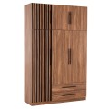 WARDROBE 3-LEAF WITH LOFT HARRY FK10911.01 MELAMINE IN NATURAL WOOD & BLACK 150x55.5x240Hcm