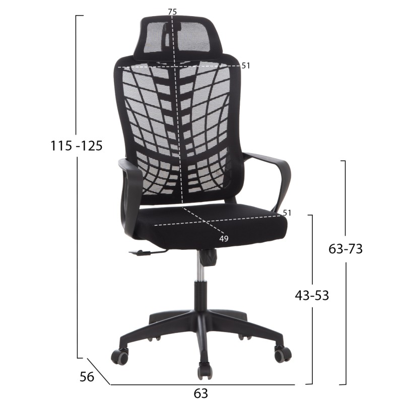 OFFICE CHAIR ELVAR FK1219.01 BLACK MESH--POLYPROPYLENE BASE 63x56x125Hcm. OFFICE CHAIR ELVAR FK1219.01 BLACK MESH--POLYPROPYLENE BASE 63x56x125Hcm.