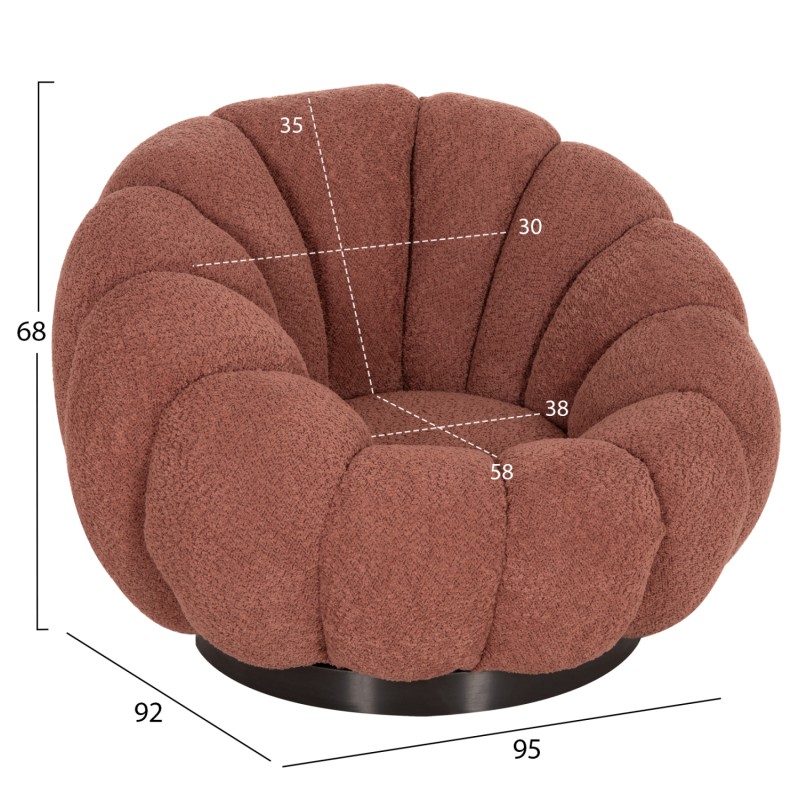 SET SWIVELLING ARMCHAIR WITH ROUND STOOL GRYMM FK10928.02 PINK BOUCLE FABRIC