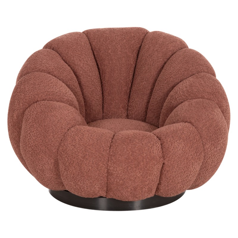 SET SWIVELLING ARMCHAIR WITH ROUND STOOL GRYMM FK10928.02 PINK BOUCLE FABRIC