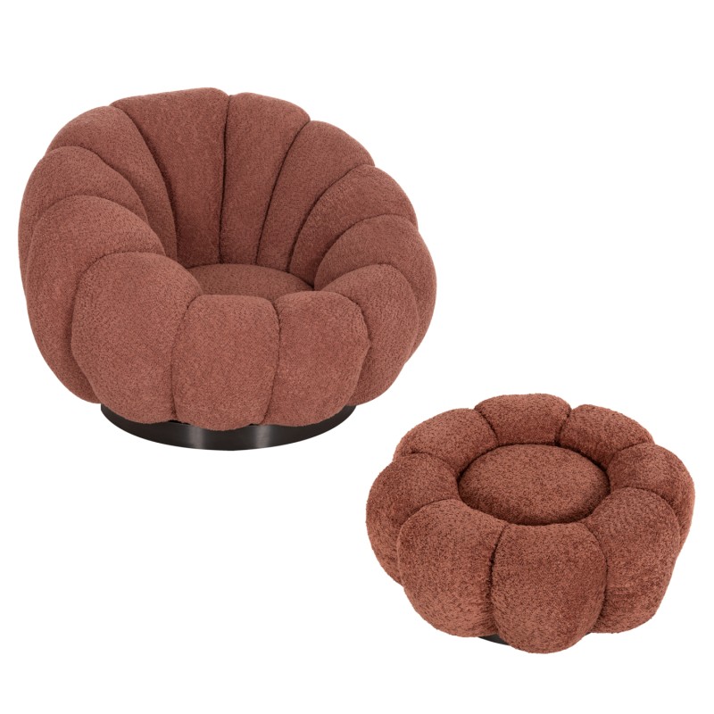 SET SWIVELLING ARMCHAIR WITH ROUND STOOL GRYMM FK10928.02 PINK BOUCLE FABRIC