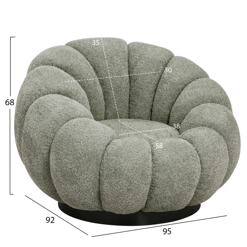 SET SWIVELLING ARMCHAIR WITH ROUND STOOL GRYMM FK10928.05 PISTACHIO GREEN BOUCLE FABRIC