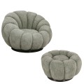 SET SWIVELLING ARMCHAIR WITH ROUND STOOL GRYMM FK10928.05 PISTACHIO GREEN BOUCLE FABRIC