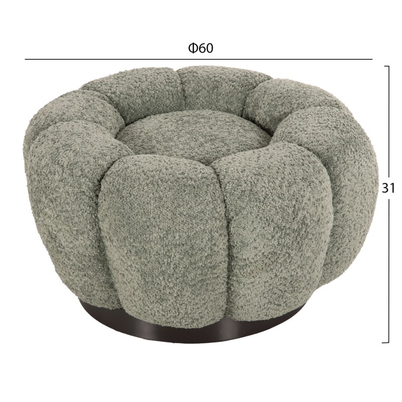 SET SWIVELLING ARMCHAIR WITH ROUND STOOL GRYMM FK10928.05 PISTACHIO GREEN BOUCLE FABRIC