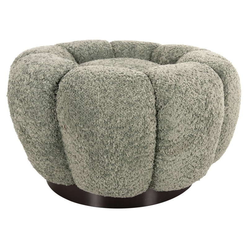 SET SWIVELLING ARMCHAIR WITH ROUND STOOL GRYMM FK10928.05 PISTACHIO GREEN BOUCLE FABRIC