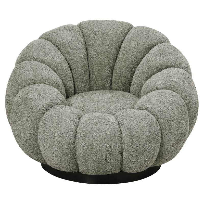 SET SWIVELLING ARMCHAIR WITH ROUND STOOL GRYMM FK10928.05 PISTACHIO GREEN BOUCLE FABRIC