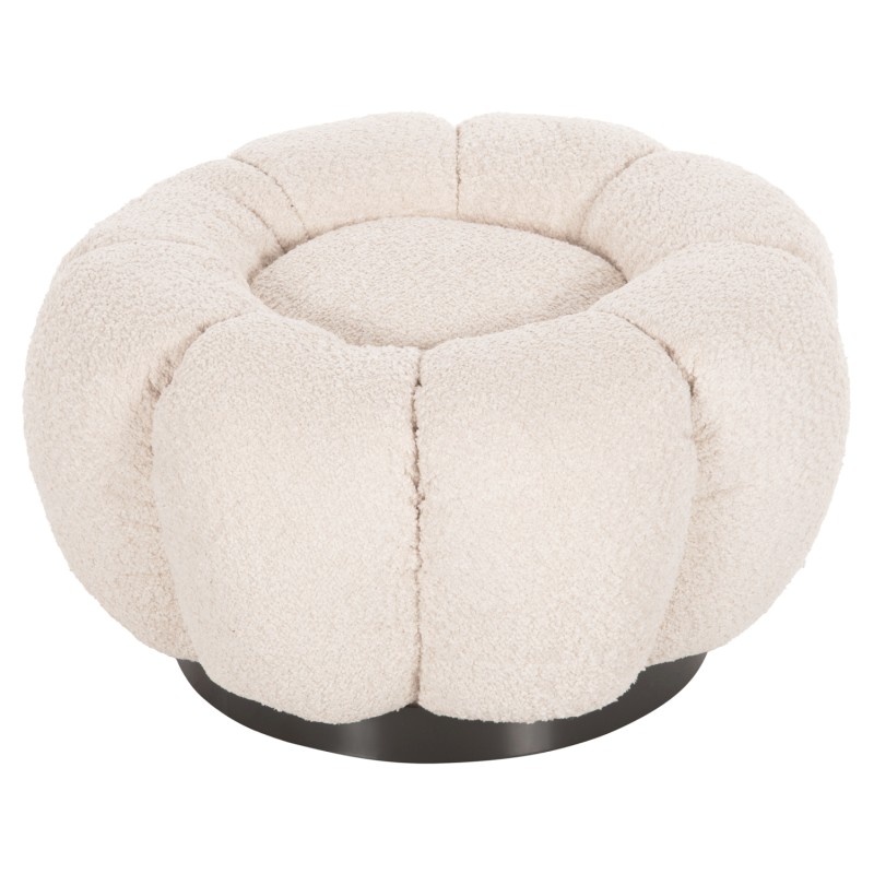 SET SWIVELLING ARMCHAIR WITH ROUND STOOL GRYMM FK10928.06 ECRU BOUCLE FABRIC SET SWIVELLING ARMCHAIR WITH ROUND STOOL GRYMM FK10928.06 ECRU BOUCLE FABRIC