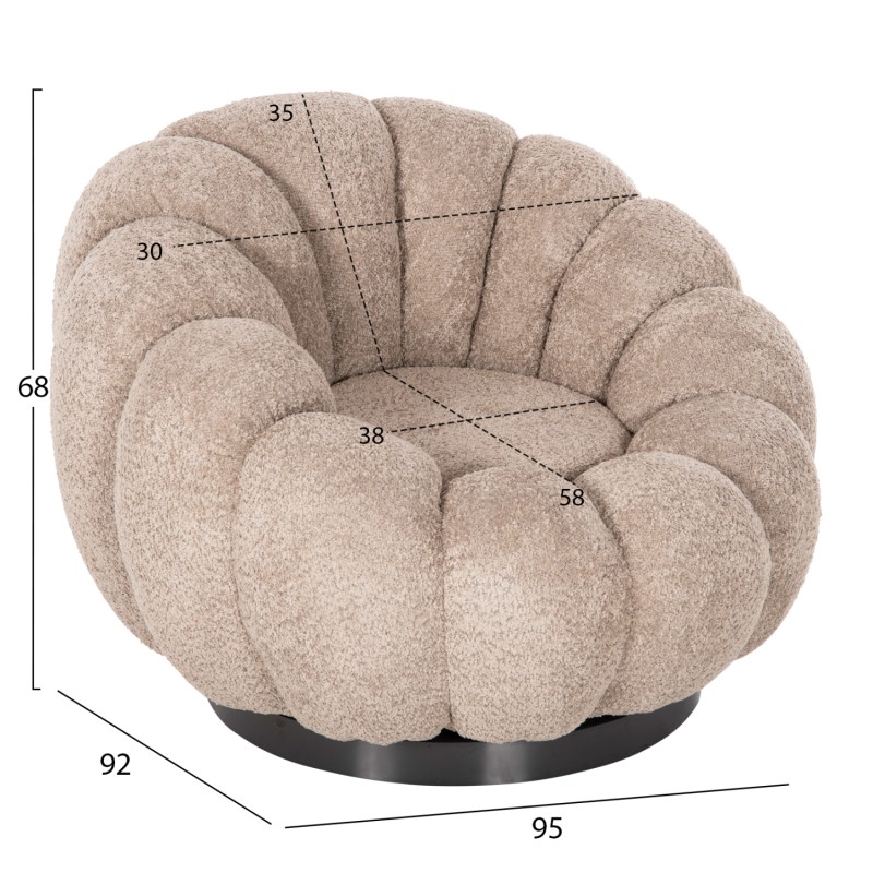 SET SWIVELLING ARMCHAIR WITH ROUND STOOL GRYMM FK10928.08 BROWNISH BEIGE BOUCLE FABRIC SET SWIVELLING ARMCHAIR WITH ROUND STOOL GRYMM FK10928.08 BROWNISH BEIGE BOUCLE FABRIC