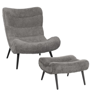 LOUNGE ARMCHAIR WITH FOOTREST BRYM FK10929.11 GREY BOUCLE FABRIC-BLACK LEGS 97x80x100Hcm.