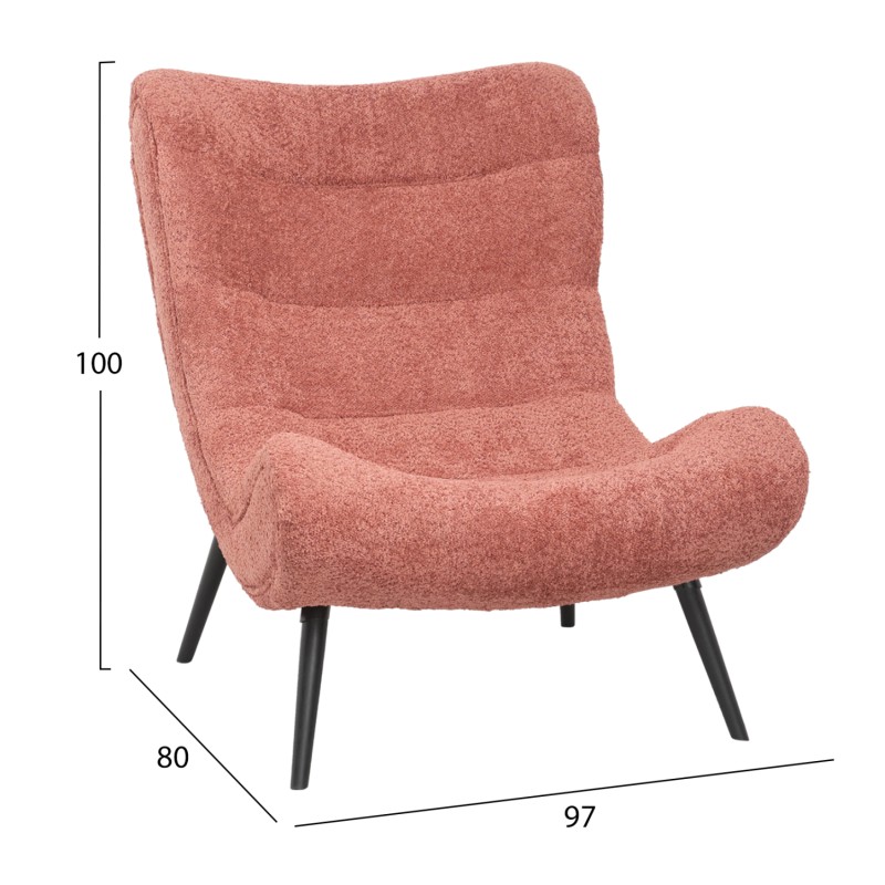 LOUNGE ARMCHAIR WITH FOOTREST BRYM FK10929.02 PINK BOUCLE FABRIC-BLACK LEGS 97x80x100Hcm.