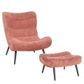 LOUNGE ARMCHAIR WITH FOOTREST BRYM FK10929.02 PINK BOUCLE FABRIC-BLACK LEGS 97x80x100Hcm.