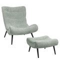 LOUNGE ARMCHAIR WITH FOOTREST BRYM FK10929.05 PISTACHIO GREEN BOUCLE FABRIC-BLACK LEGS 97x80x100Hcm.