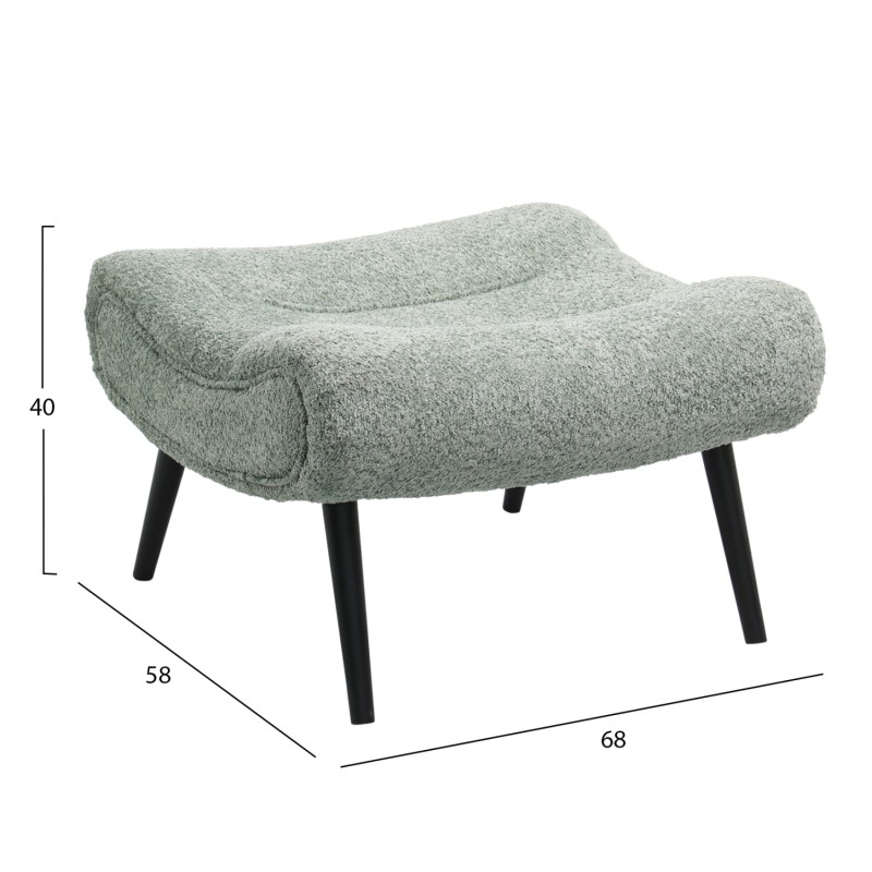 LOUNGE ARMCHAIR WITH FOOTREST BRYM FK10929.05 PISTACHIO GREEN BOUCLE FABRIC-BLACK LEGS 97x80x100Hcm.