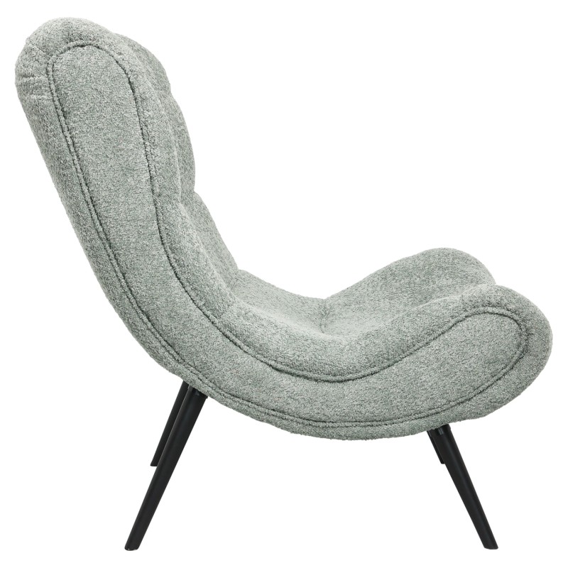 LOUNGE ARMCHAIR WITH FOOTREST BRYM FK10929.05 PISTACHIO GREEN BOUCLE FABRIC-BLACK LEGS 97x80x100Hcm.