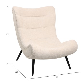 LOUNGE ARMCHAIR WITH FOOTREST BRYM FK10929.06 ECRU BOUCLE FABRIC-BLACK LEGS 97x80x100Hcm.