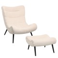 LOUNGE ARMCHAIR WITH FOOTREST BRYM FK10929.06 ECRU BOUCLE FABRIC-BLACK LEGS 97x80x100Hcm.