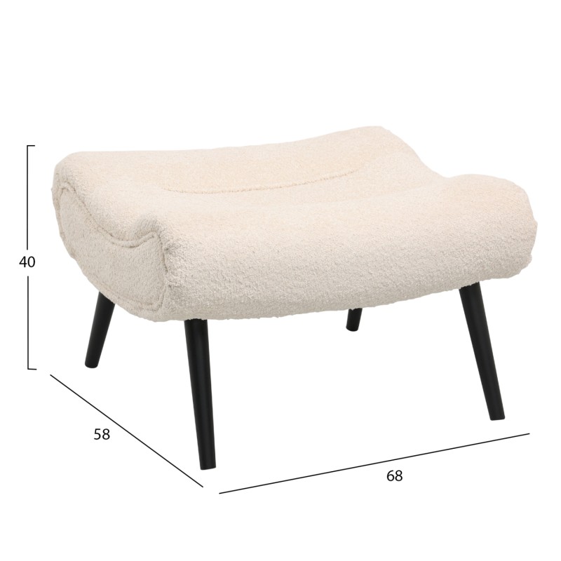 LOUNGE ARMCHAIR WITH FOOTREST BRYM FK10929.06 ECRU BOUCLE FABRIC-BLACK LEGS 97x80x100Hcm.