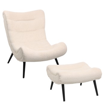 LOUNGE ARMCHAIR WITH FOOTREST BRYM FK10929.06 ECRU BOUCLE FABRIC-BLACK LEGS 97x80x100Hcm.