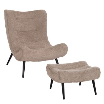 LOUNGE ARMCHAIR WITH FOOTREST BRYM FK10929.08 BROWNISH BEIGE BOUCLE-BLACK LEGS 80x95x95Hcm.
