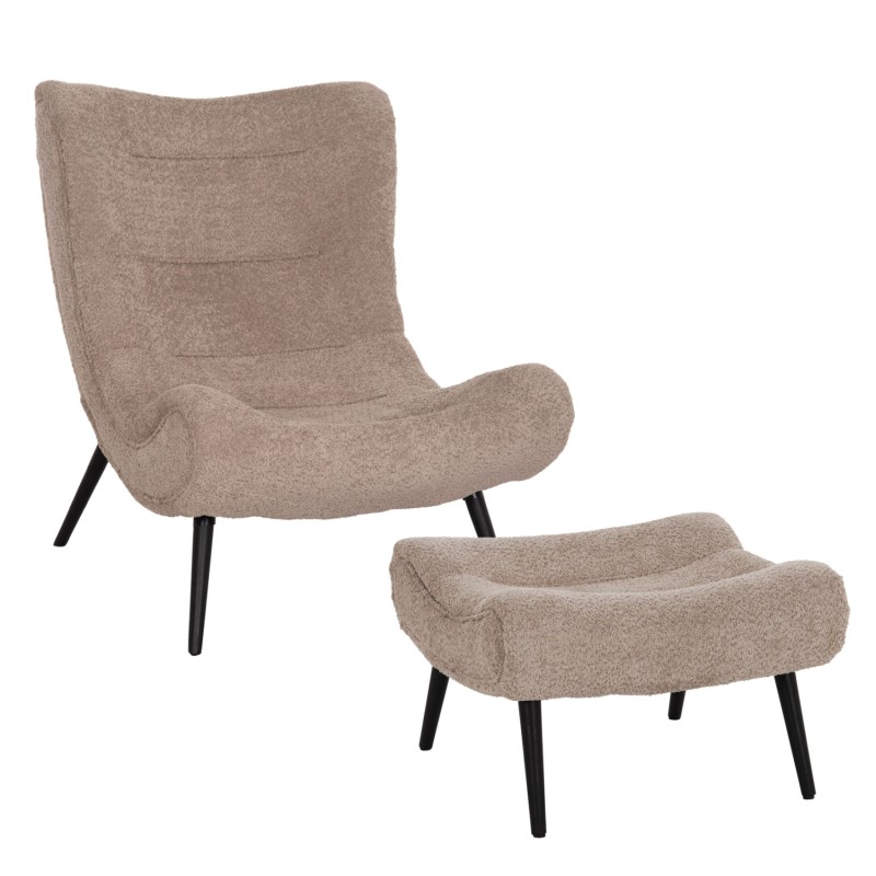 LOUNGE ARMCHAIR WITH FOOTREST BRYM FK10929.08 BROWNISH BEIGE BOUCLE-BLACK LEGS 80x95x95Hcm.