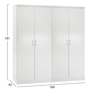 TWO WARDROBES 2-LEAF JENNA FK11350.05 MELAMINE IN WHITE 160x43x181Hcm. TWO WARDROBES 2-LEAF JENNA FK11350.05 MELAMINE IN WHITE 160x43x181Hcm.