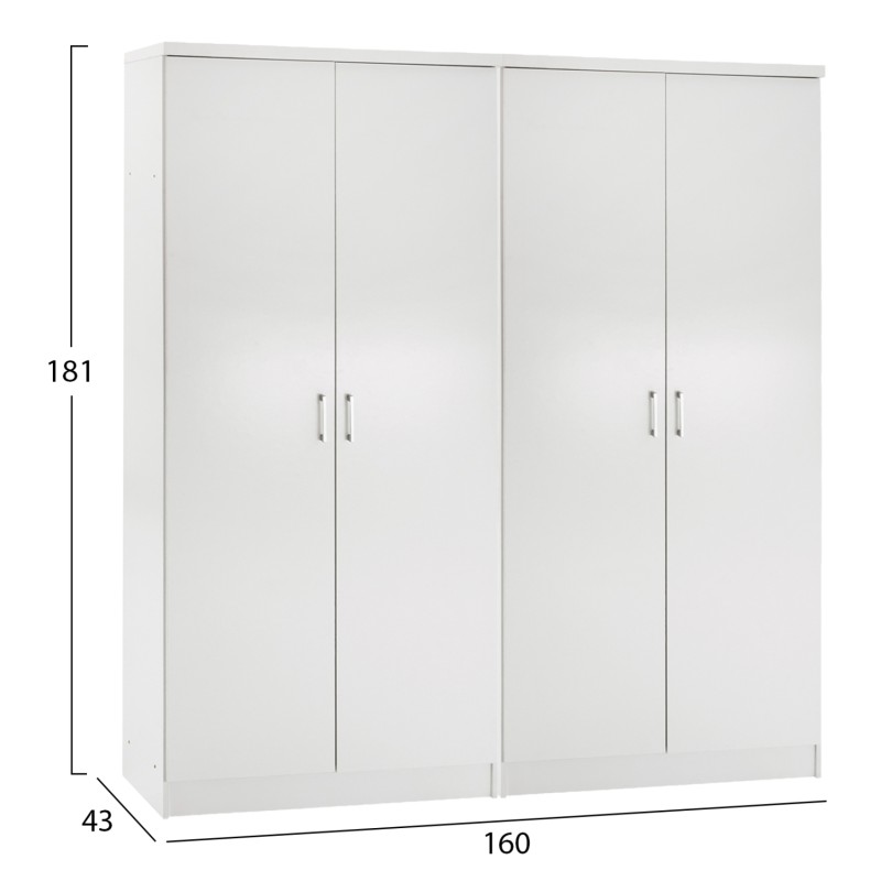 TWO WARDROBES 2-LEAF JENNA FK11350.05 MELAMINE IN WHITE 160x43x181Hcm.