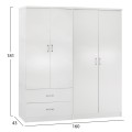 4-LEAF WARDROBE WITH 2 DRAWERS JENNA FK11351.05 MELAMINE IN WHITE 160x43x181Hcm. 4-LEAF WARDROBE WITH 2 DRAWERS JENNA FK11351.05 MELAMINE IN WHITE 160x43x181Hcm.