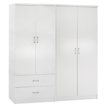 4-LEAF WARDROBE WITH 2 DRAWERS JENNA FK11351.05 MELAMINE IN WHITE 160x43x181Hcm.