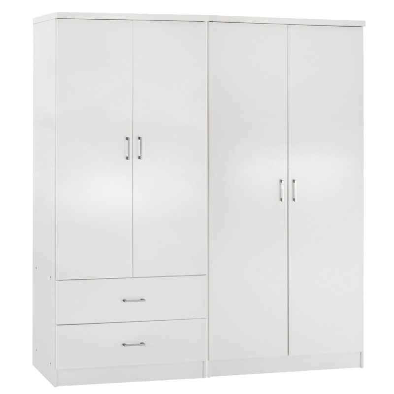 4-LEAF WARDROBE WITH 2 DRAWERS JENNA FK11351.05 MELAMINE IN WHITE 160x43x181Hcm. 4-LEAF WARDROBE WITH 2 DRAWERS JENNA FK11351.05 MELAMINE IN WHITE 160x43x181Hcm.