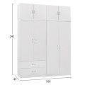 WARDROBE 4-LEAF WITH LOFT & DRAWERS JENNA FK11355.05 MELAMINE IN WHITE 160x43x240Hcm