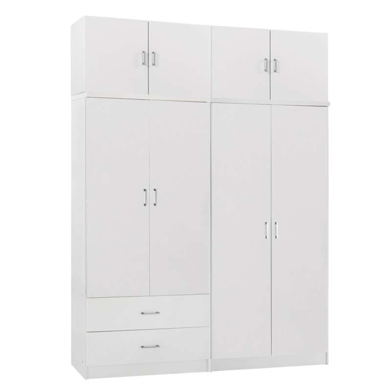WARDROBE 4-LEAF WITH LOFT & DRAWERS JENNA FK11355.05 MELAMINE IN WHITE 160x43x240Hcm