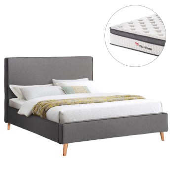 DOUBLE BED WITH MATTRESS INDRA FK10810.01 GREY FABRIC--FOR MATTRESS 160x200cm.