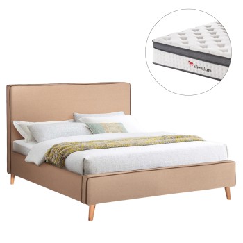 DOUBLE BED WITH MATTRESS INDRA FK10810.02 BEIGE FABRIC--FOR MATTRESS 160x200cm.