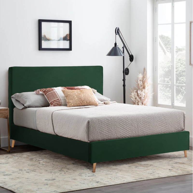 DOUBLE BED WITH MATTRESS INDRA FK10810.13 CYPRESS GREEN VELVET--FOR MATTRESS 160x200cm.