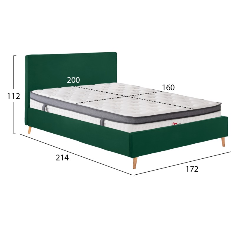DOUBLE BED WITH MATTRESS INDRA FK10810.13 CYPRESS GREEN VELVET--FOR MATTRESS 160x200cm.