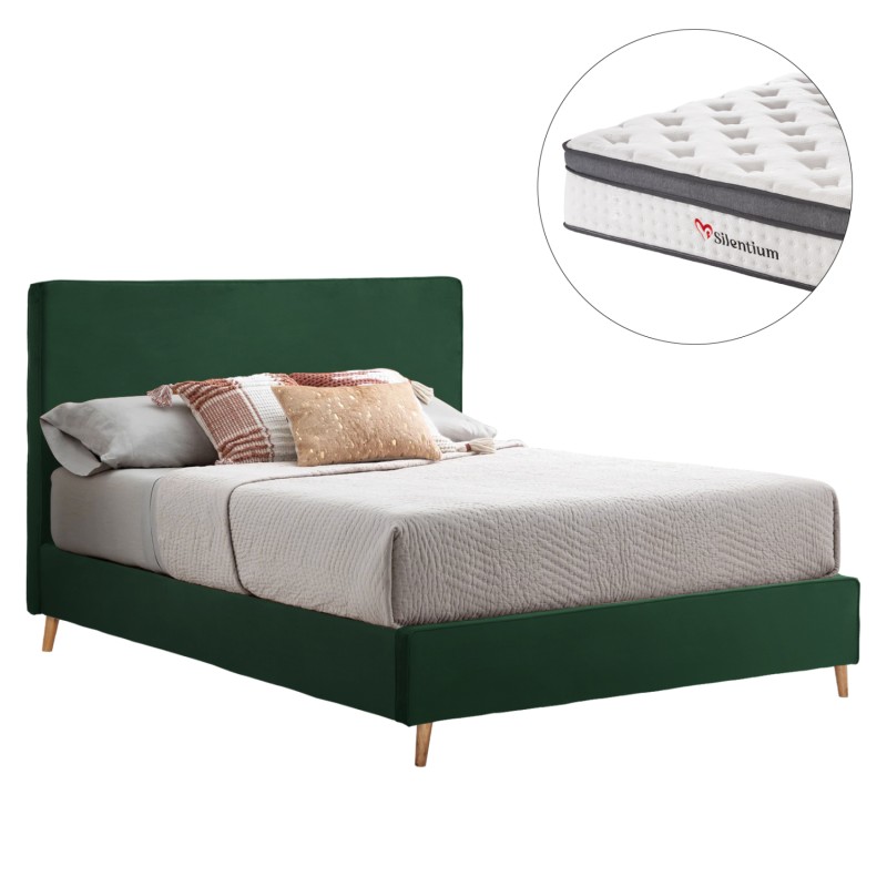 DOUBLE BED WITH MATTRESS INDRA FK10810.13 CYPRESS GREEN VELVET--FOR MATTRESS 160x200cm.