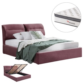 BED WITH MATTRESS & STORAGE SPACE KENDRA FK10809.02 DUSTY PINK VELVET--FOR MATTRESS 160x200cm.