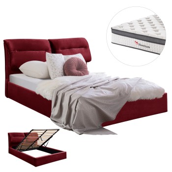 BED WITH MATTRESS & STORAGE SPACE KENDRA FK10809.06 BURGUNDY RED VELVET--FOR MATTRESS 160x200cm.
